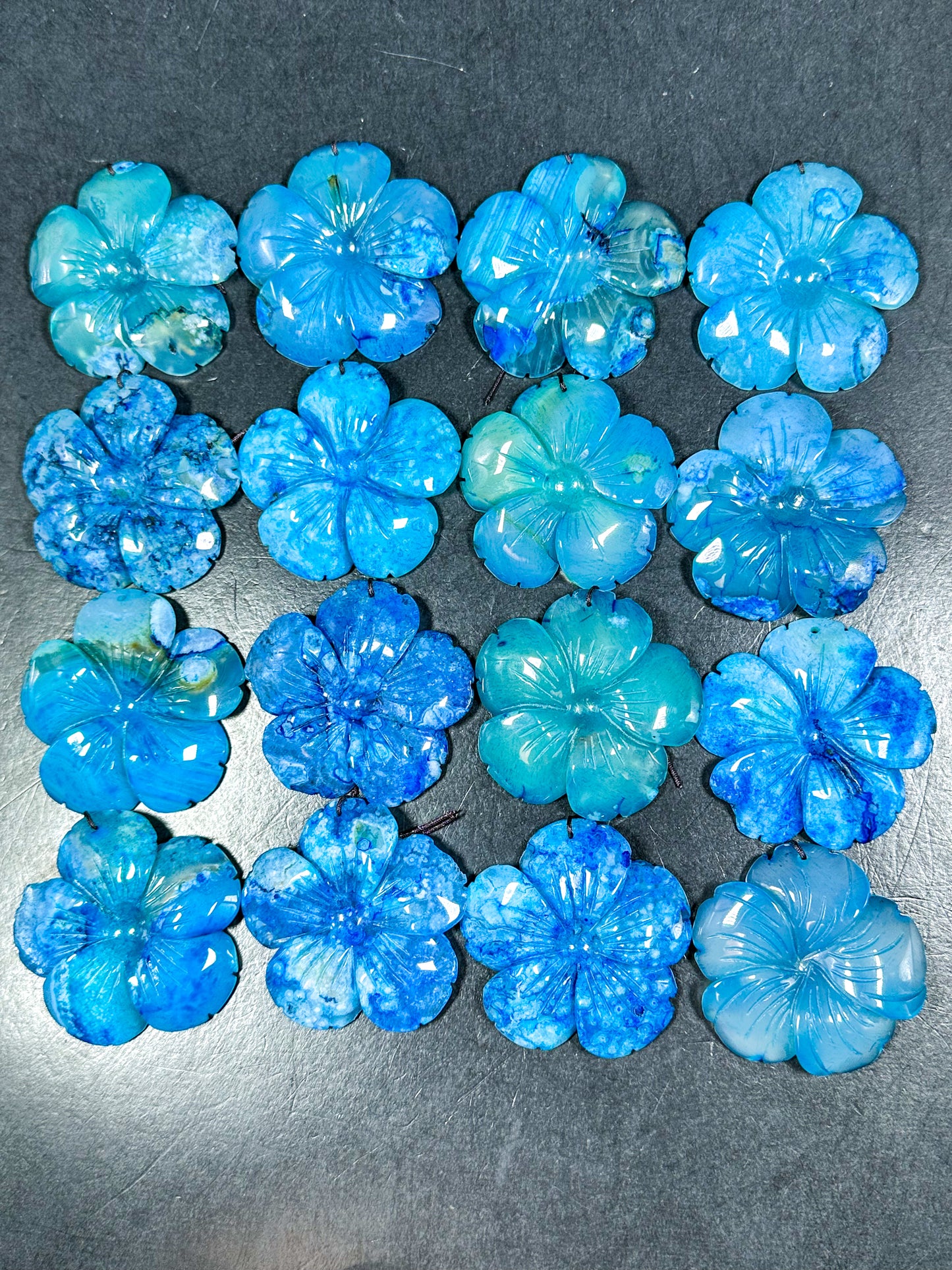 NATURAL Hand Carved Blue Cherry Blossom Flower Agate Gemstone Pendant 54mm Flower Shape, Gorgeous Blue Color Cherry Blossom Loose Pendant