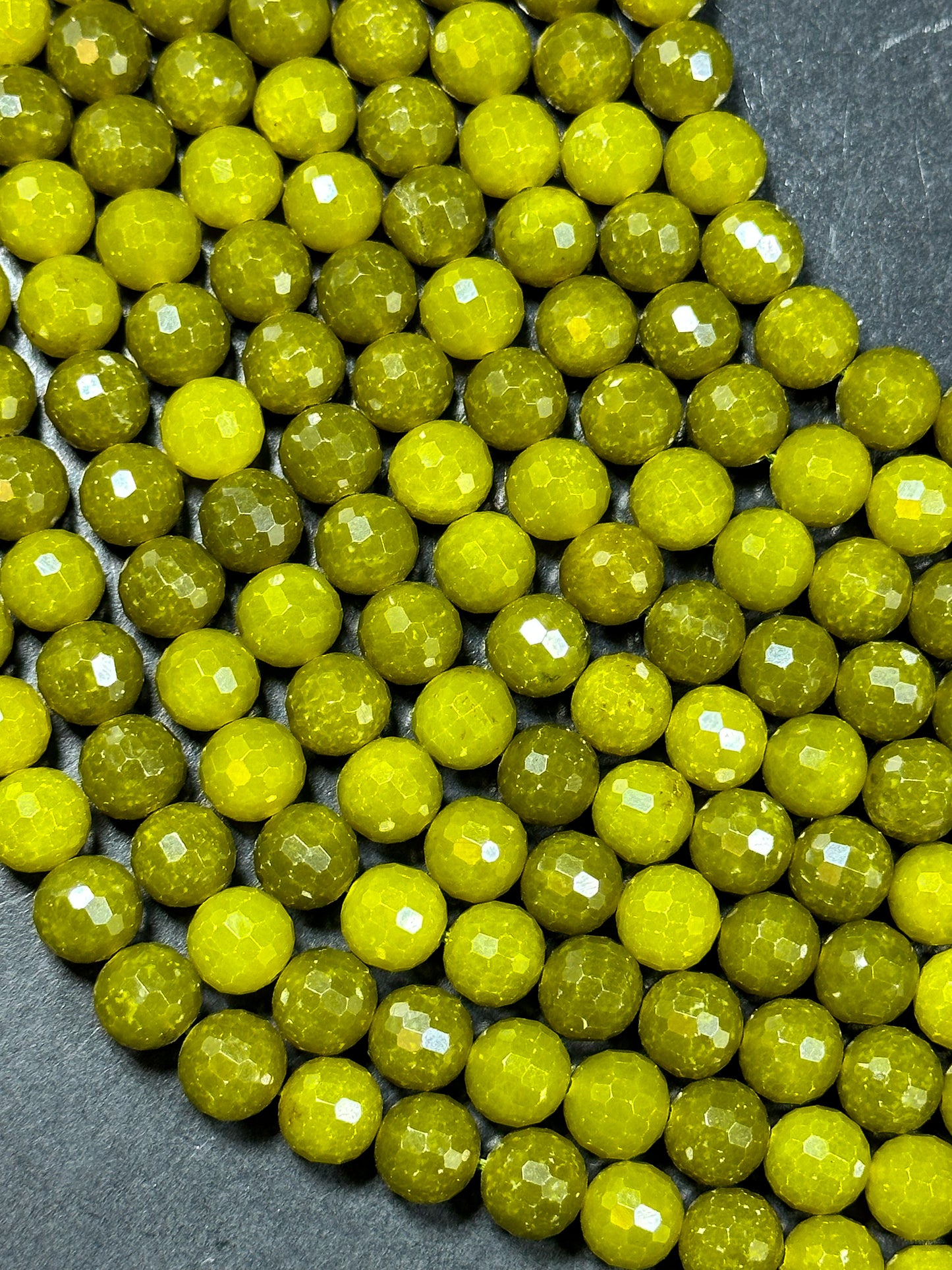 Beautiful Natural Lemon Jade Gemstone Bead, Faceted 6mm 8mm 10mm Round Bead, Gorgeous Natural Dark Lemon Green Color Natural Jade Gemstone Bead