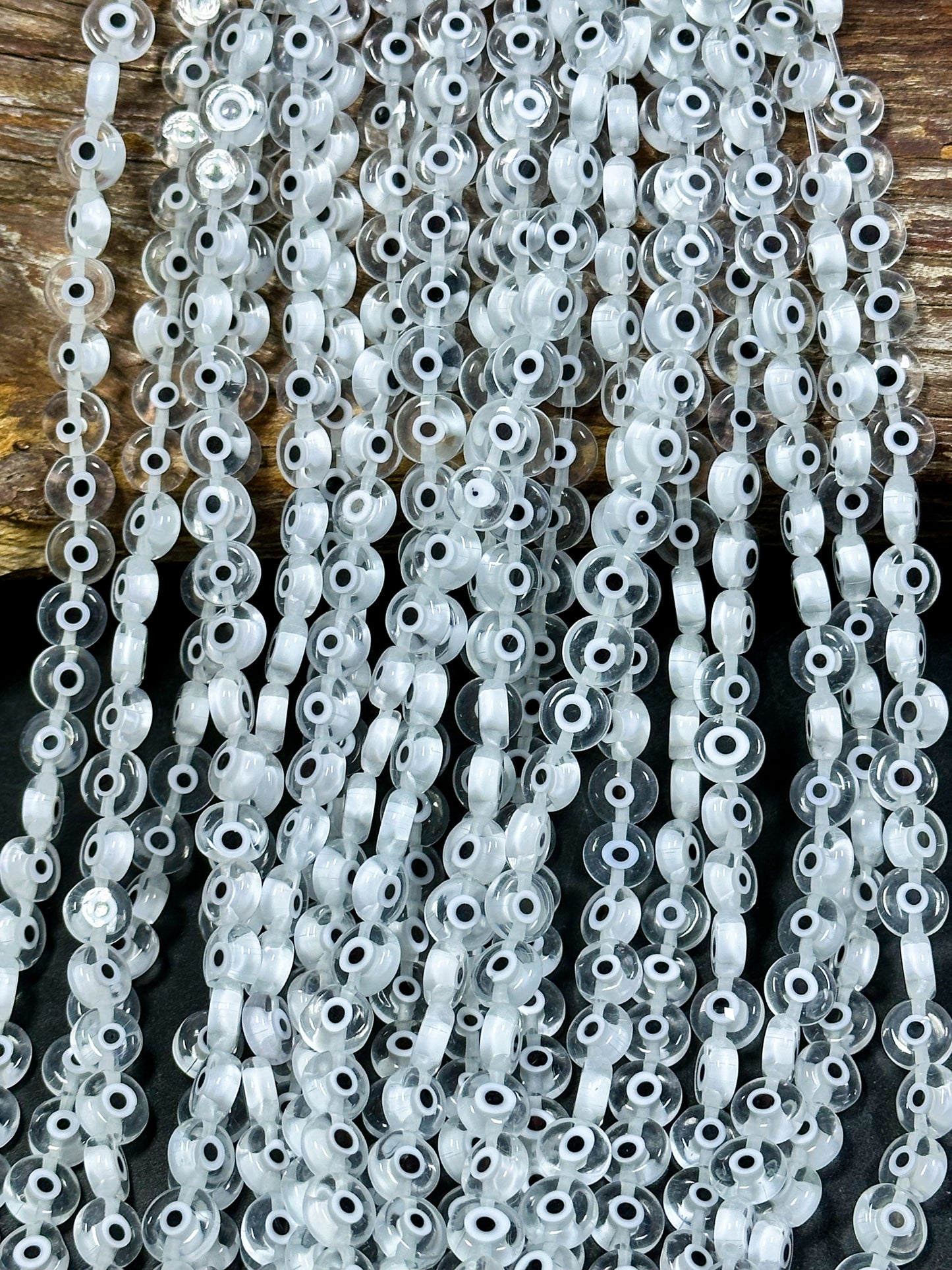 Beautiful Evil Eye Glass Beads 8mm 10mm Flat Coin Shape, Beautiful Clear Color Evil Eye Glass Beads, Religious Amulet Prayer Beads