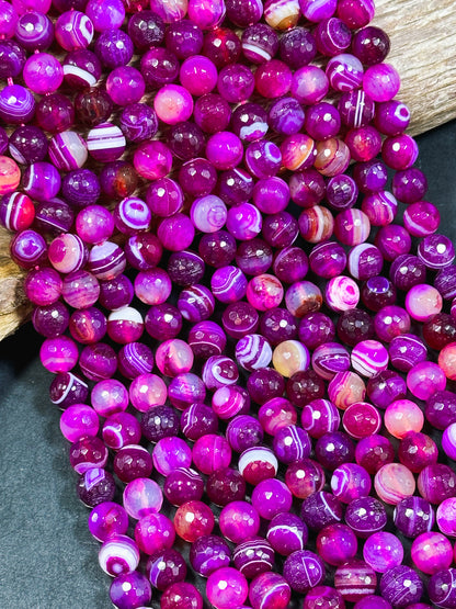 NATURAL Botswana Agate Gemstone Bead Faceted 6mm 8mm 10mm 12mm Round Beads, Beautiful Pink Fuchsia Color Gemstone Bead Full Strand 15.5"