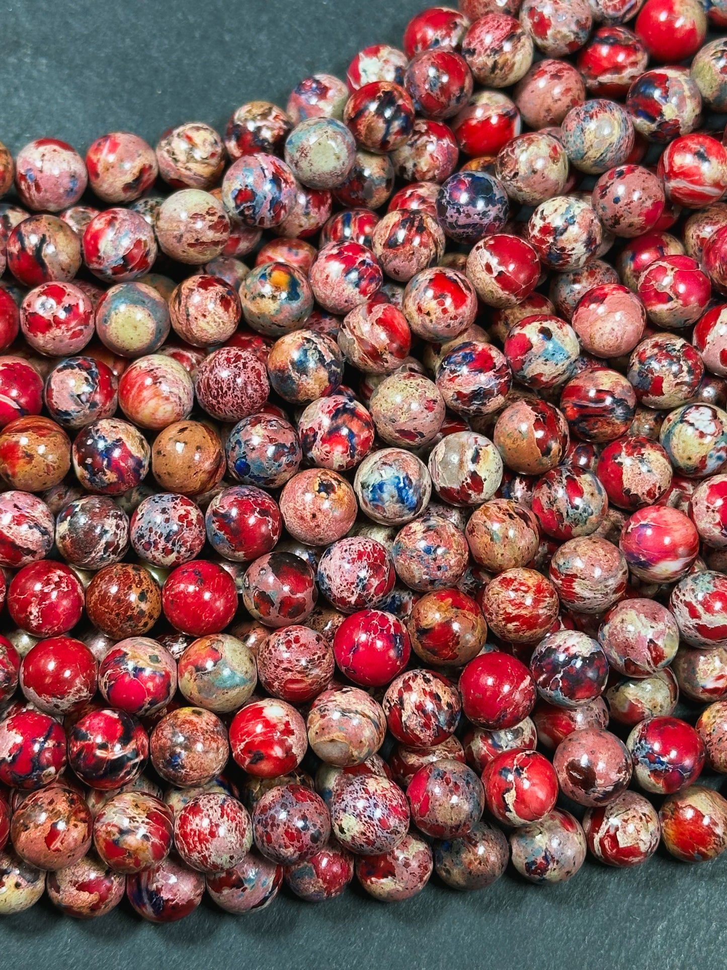 Natural Sea Sediment Jasper Gemstone 4mm 6mm 8mm 10mm Round Beads, Beautiful Red Blue Beige Colors Imperial Jasper Beads Full Strand 15.5"