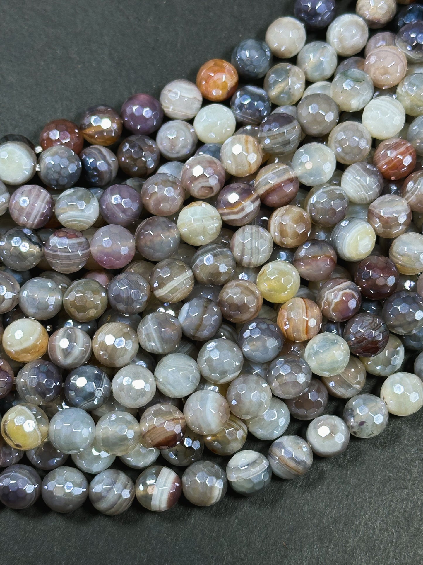 Mystic Natural Botswana Agate Gemstone Bead Faceted 8mm Round Beads, Beautiful Natural Multicolor Gray Brown Botswana Agate Stone Bead 15.5"