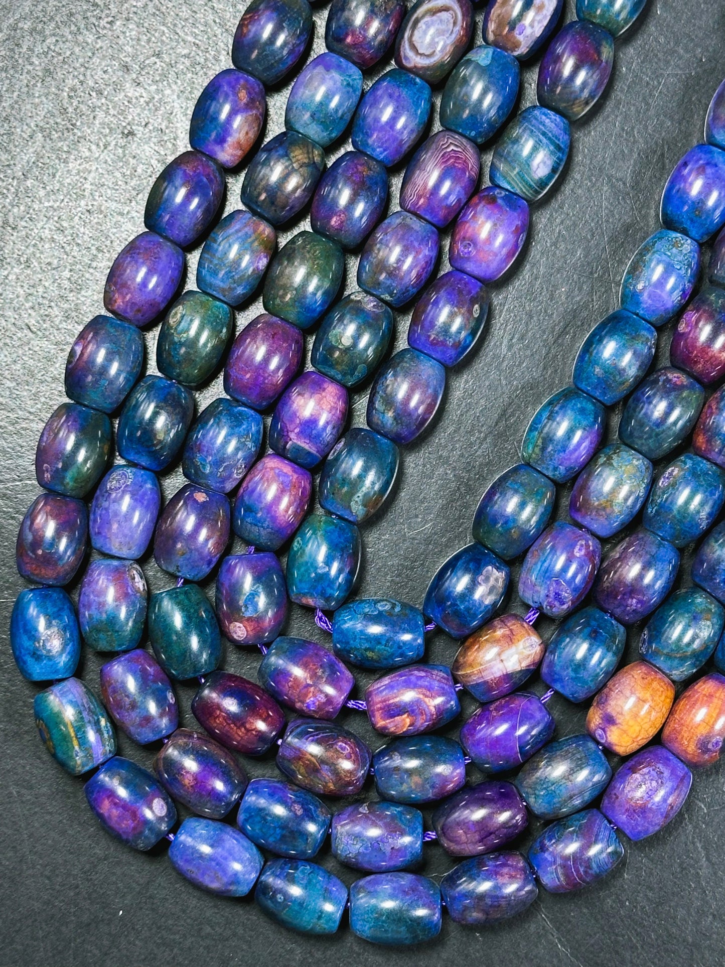 Natural Tibetan Gemstone Bead 13x10mm Barrel Shape Bead, Gorgeous Multicolor Galaxy Purple Blue Color Tibetan Stone Beads, Full Strand 14"