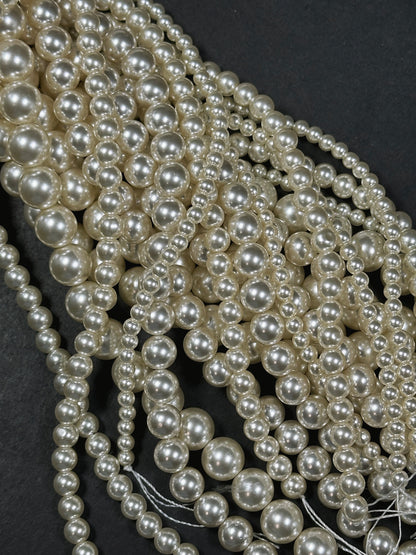 Swarovski Pearl Crystal Beads 4mm 6mm 8mm 10mm Round Bead, Beautiful Cream Color Swarovski Crystal Pearl Bead Genuine Swarovski Pearls 15.5"