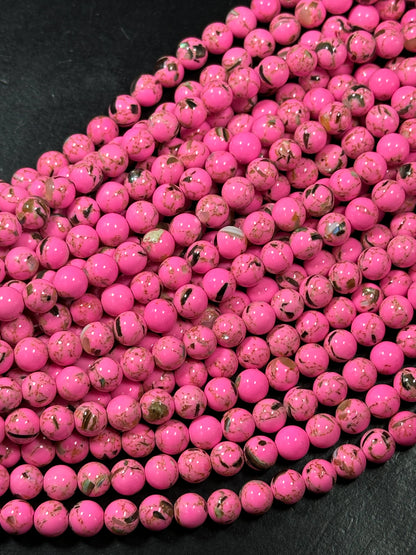 Beautiful Howlite Abalone Shell Bead 6mm 8mm 10mm Round Bead, Gorgeous Hot Pink Color Howlite Natural Abalone Shell Bead Full Strand 15.5"