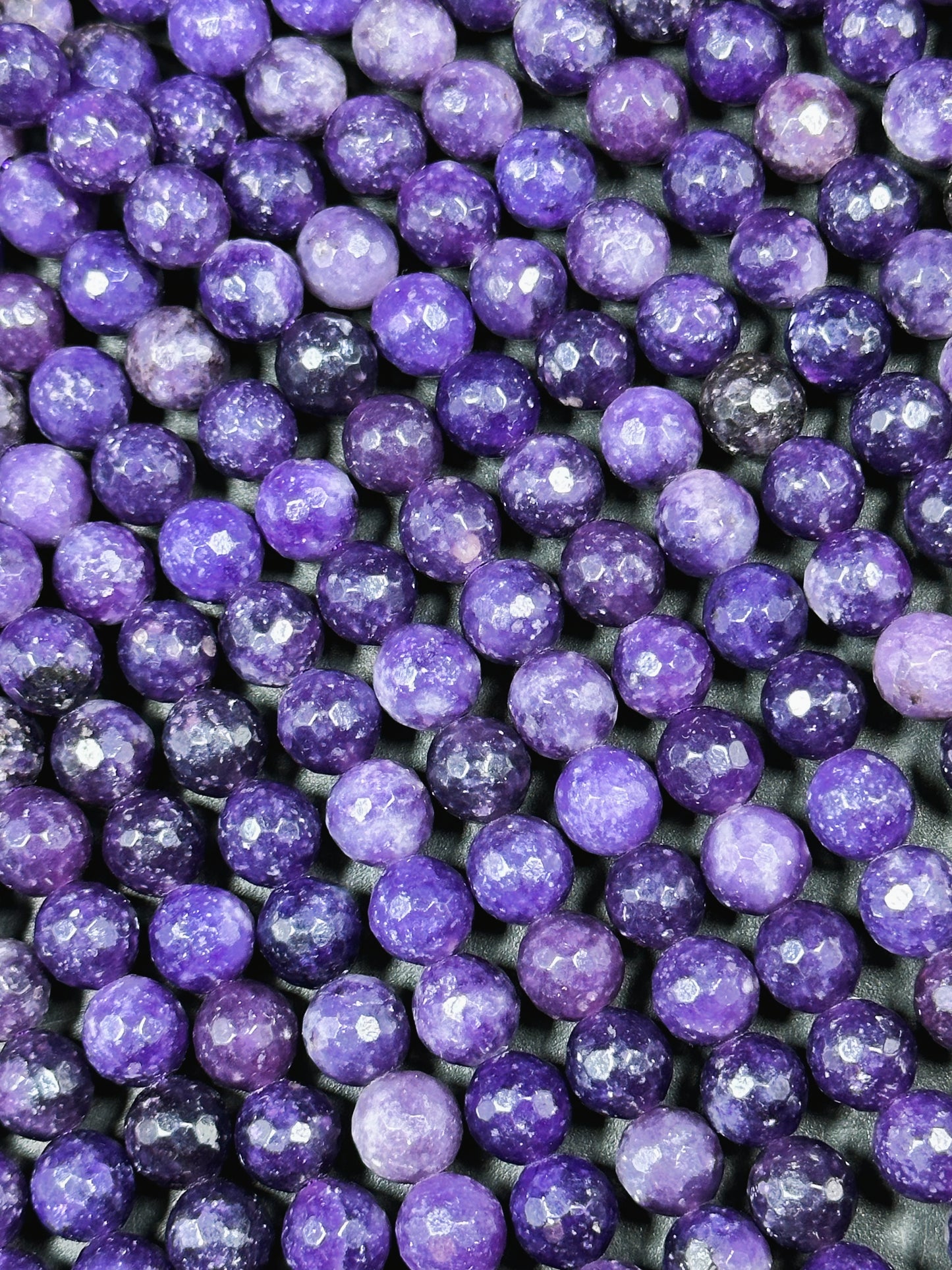 NATURAL Lepidolite Gemstone Bead Faceted 6mm 8mm 10mm Round Bead, Beautiful Deep Dark Purple Color Lepidolite Gemstone Beads Full Strand 15.5"