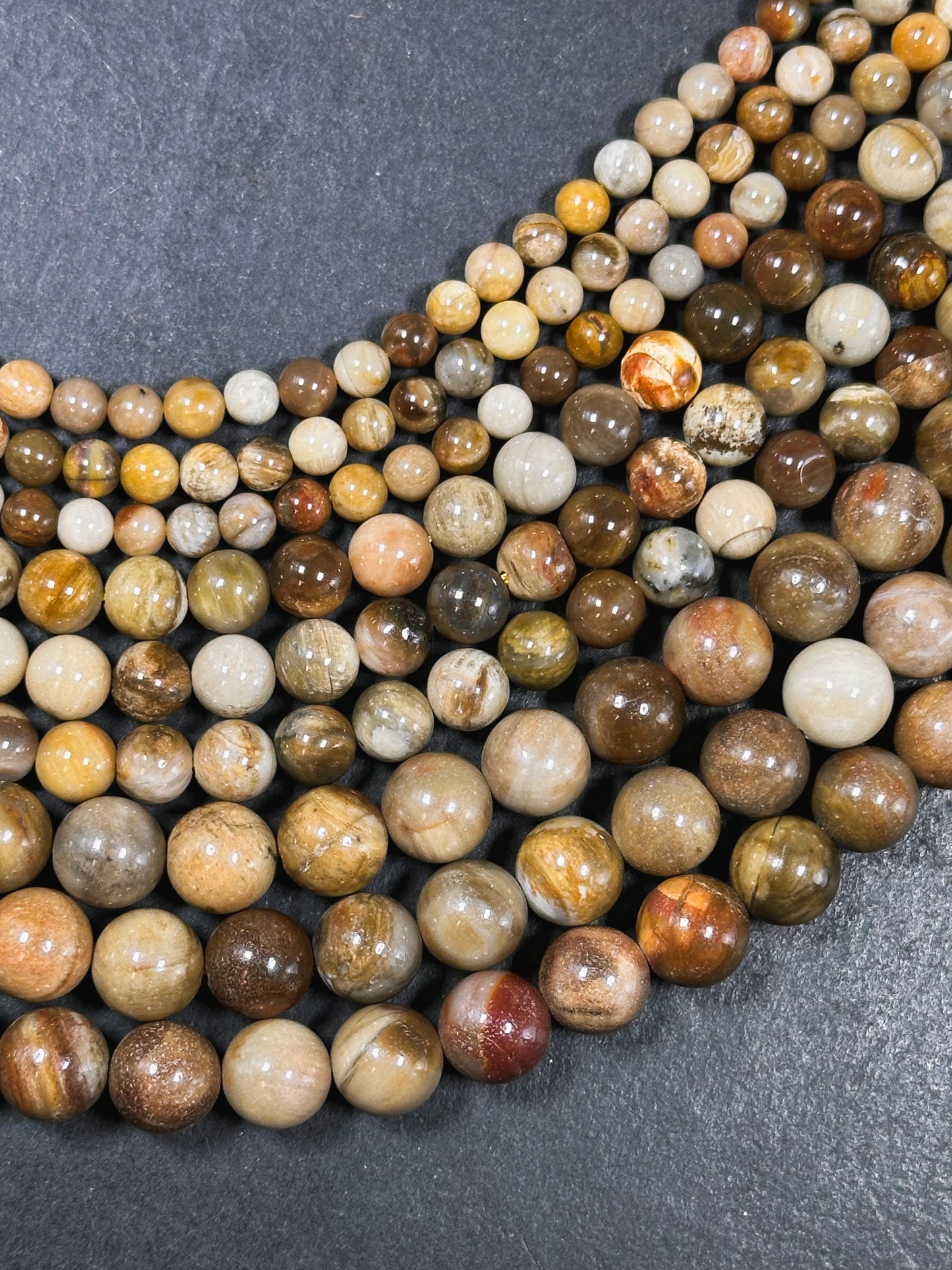 Natural Petrified Wood Jasper Gemstone 4mm 6mm 8mm Round Beads, Beautiful Natural Multicolor Brown Petrified Wood Jasper Stone Beads 15.5"