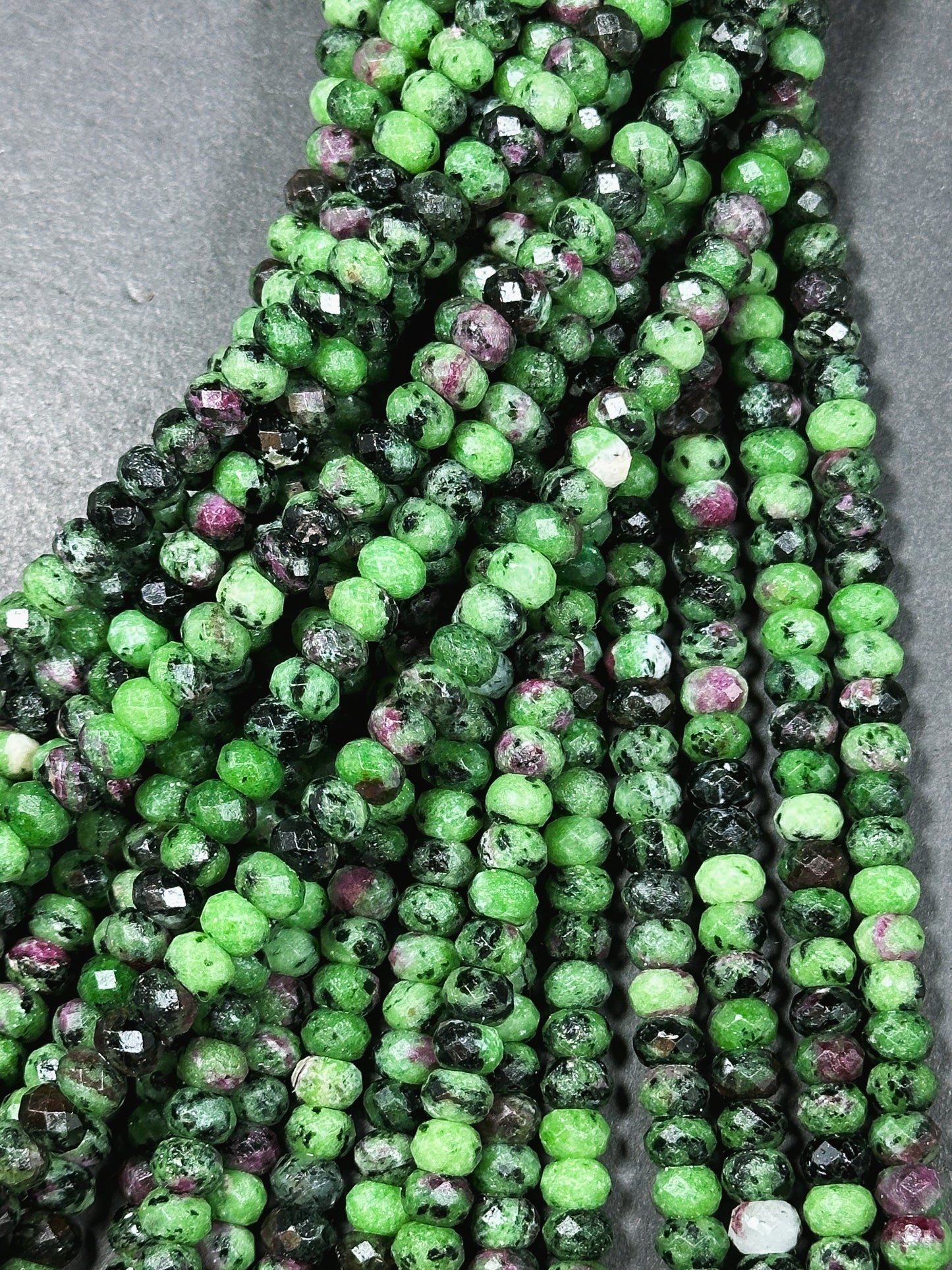 Natural Ruby Zoisite Gemstone Bead Faceted 8x5mm Rondelle Beads, Beautiful Natural Green Ruby Red Ruby Zoisite Beads Excellent Quality 15.5"