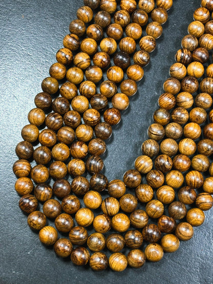 Natural Tiger Skin Sandalwood Beads 6mm 8mm 10mm Round Beads, Natural Brown Aromatic Wood Meditation Prayer Mala Beads Full Strand 15.5"