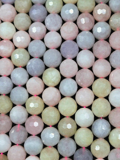 Natural Morganite Gemstone Bead Faceted 6mm 8mm 10mm Round Bead, Beautiful Multicolor Pastel Pink Yellow Blue Color Morganite Beads, 15.5"