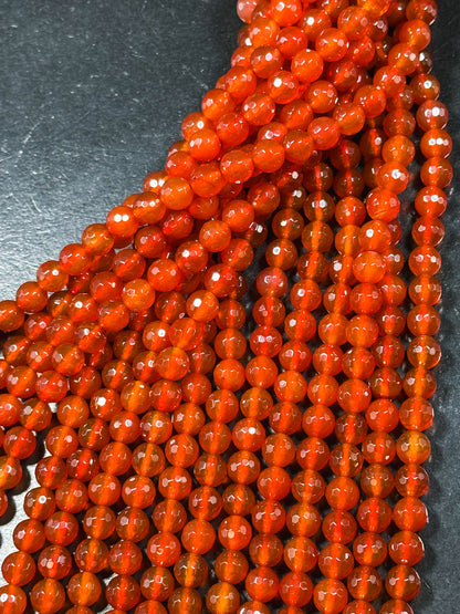 AAA Natural Carnelian Gemstone Bead Faceted 4mm 6mm 8mm 10mm 12mm Round Bead, Beautiful Natural Red Orange Carnelian Stone Bead 15.5" Strand