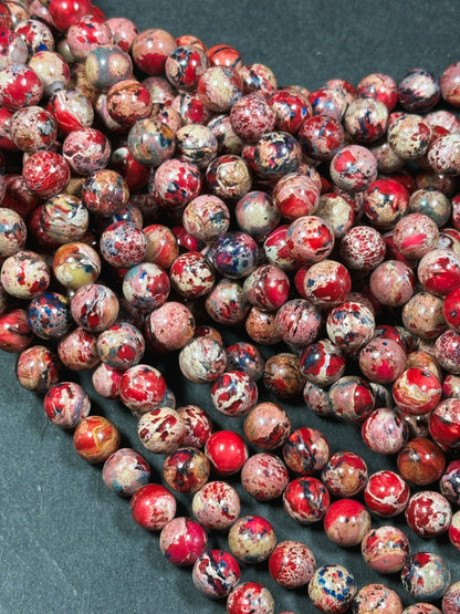 Natural Sea Sediment Jasper Gemstone 4mm 6mm 8mm 10mm Round Beads, Beautiful Red Blue Beige Colors Imperial Jasper Beads Full Strand 15.5"