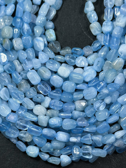 Natural Aquamarine Gemstone Bead Freeform Pebble Shape, Beautiful Natural Blue Color Aquamarine Stone Bead, Great Quality Full Strand 15.5"