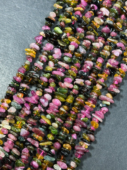 Natural Tourmaline Gemstone Bead 6mm Freeform Chip Shape Beads, Gorgeous Natural Multicolor Tourmaline Gemstone Beads, Full Strand 15.5"