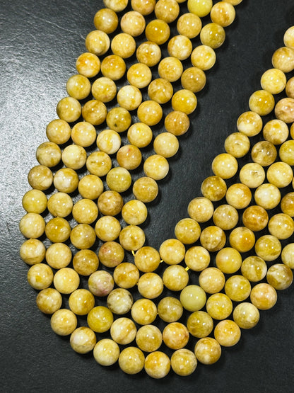 Natural Yellow Jade Gemstone Bead 6mm 8mm 10mm Round Beads, Beautiful Yellow Color Jade Gemstone Bead, Excellent Quality Full Strand 15.5"