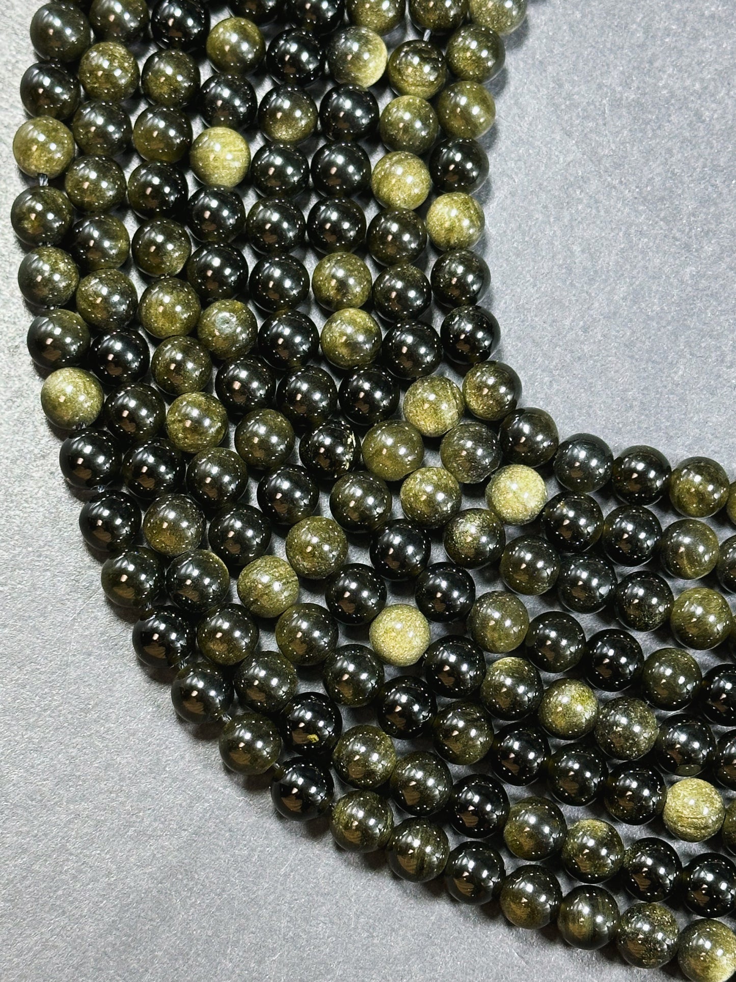 AAA Natural Gold Obsidian Gemstone Bead 6mm 8mm 10mm 12mm Round Bead, Gorgeous Black Gold Sheen Obsidian Bead, Excellent Quality Full Strand 15.5