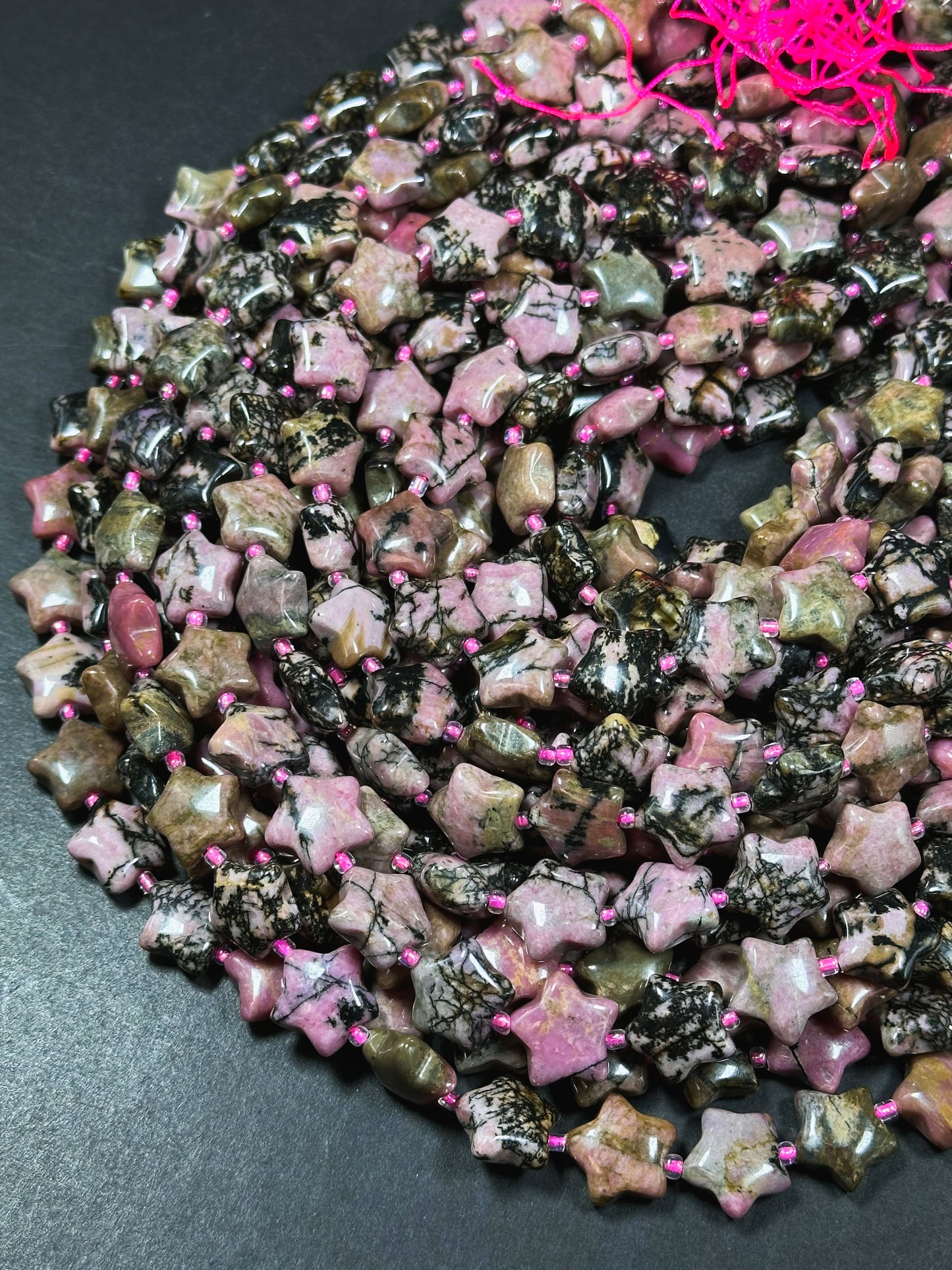 Natural Rhodonite Gemstone Bead 15mm Star Shape Bead, Beautiful Natural Pink Black Color Rhodonite Bead, Excellent Quality Full Strand 15.5"