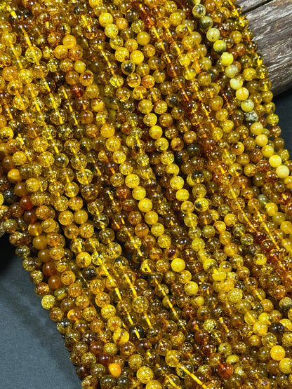 Natural Amber Baltic Gold Gemstone Bead 6mm Round Beads, Gorgeous Natural Amber Golden Orange-Yellow Color Beads, Excellent Quality Full Strand 15.5"