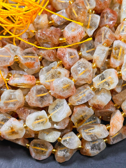 Natural Citrine Gemstone Bead 13mm Flat Freeform Shape Bead, Gorgeous Natural Orange Golden Yellow Clear Color Citrine Gemstone Beads 15.5"