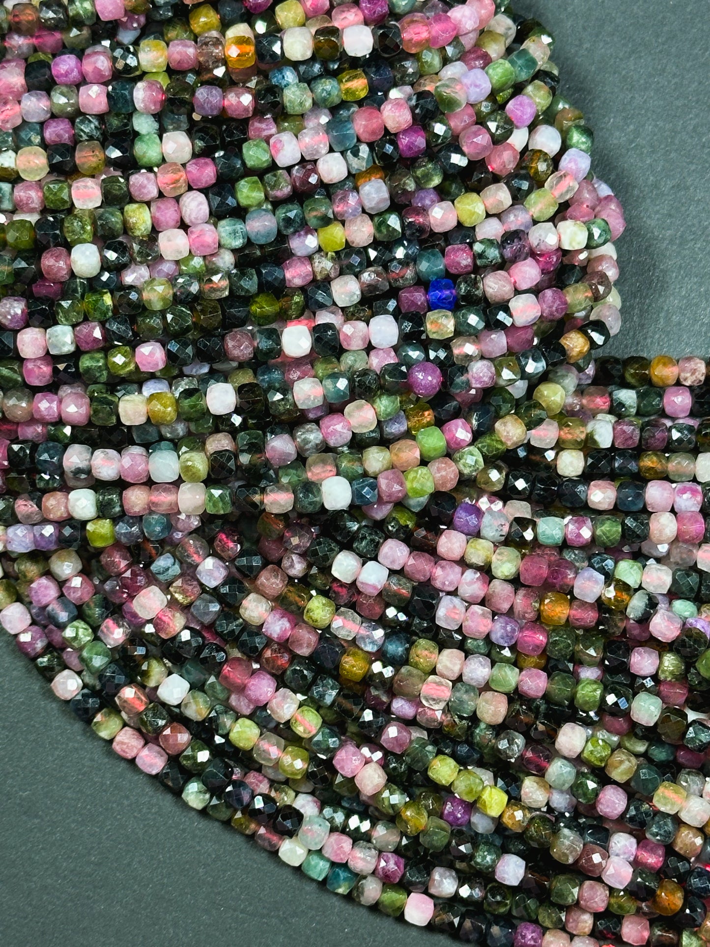 Natural Tourmaline Gemstone Bead Faceted 4mm Cube Shape, Gorgeous Multicolor Tourmaline Gemstone Beads Excellent Quality Full Strand 15.5"