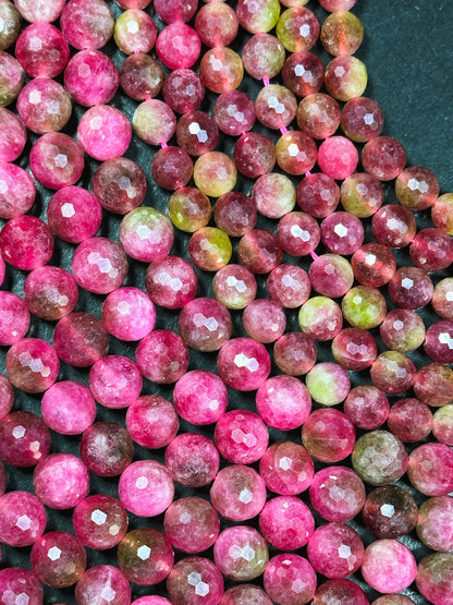 Natural Watermelon Tourmaline Quartz Gemstone Bead Faceted 6mm 8mm 10mm Round Beads, Beautiful Green Red-Pink Color Beads, Great Quality Full Strand 15.5"