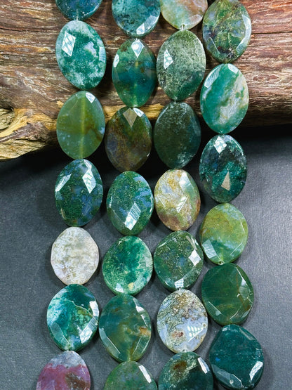 Natural Ocean Jasper Gemstone Bead Faceted 33x23mm Oval Shape Bead, Gorgeous Natural Green Color Ocean Jasper Stone Beads, Full Strand 15.5"