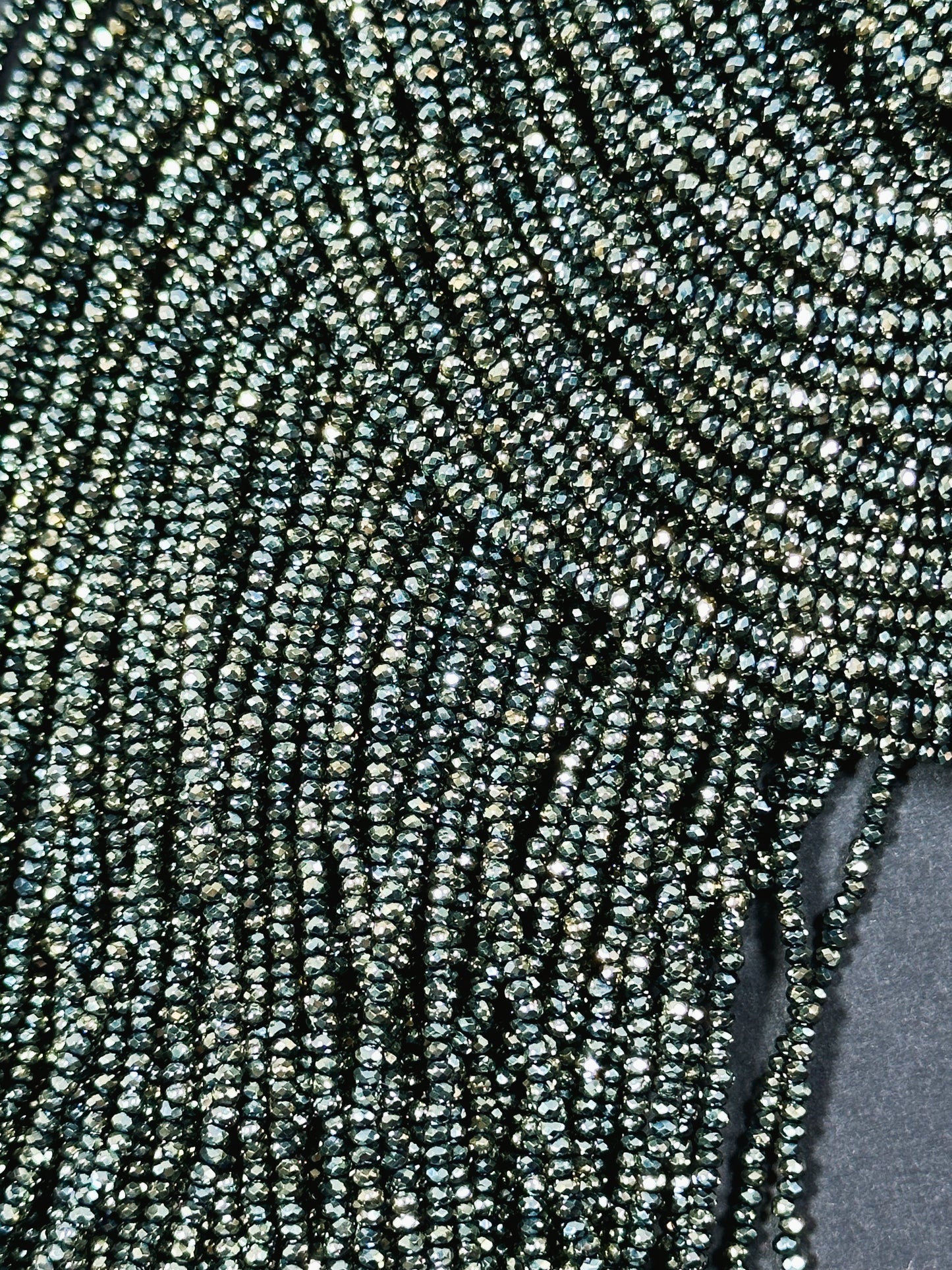 Beautiful Chinese Crystal Glass Beads, Faceted 2mm Rondelle Shape Beads, Gorgeous Iridescent Metallic Silver Color Crystal Glass Beads 15.5"