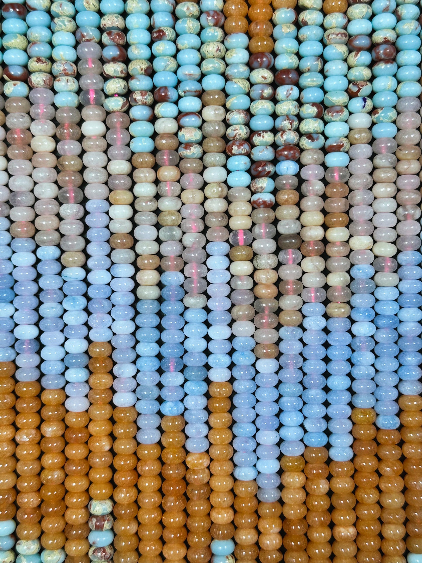 Natural Mixed Gemstone Beads 8x5mm Rondelle Shape, Beautiful Flower Agate Aquamarine Jade Imperial Jasper Gemstone Beads, Full Strand 15.5"