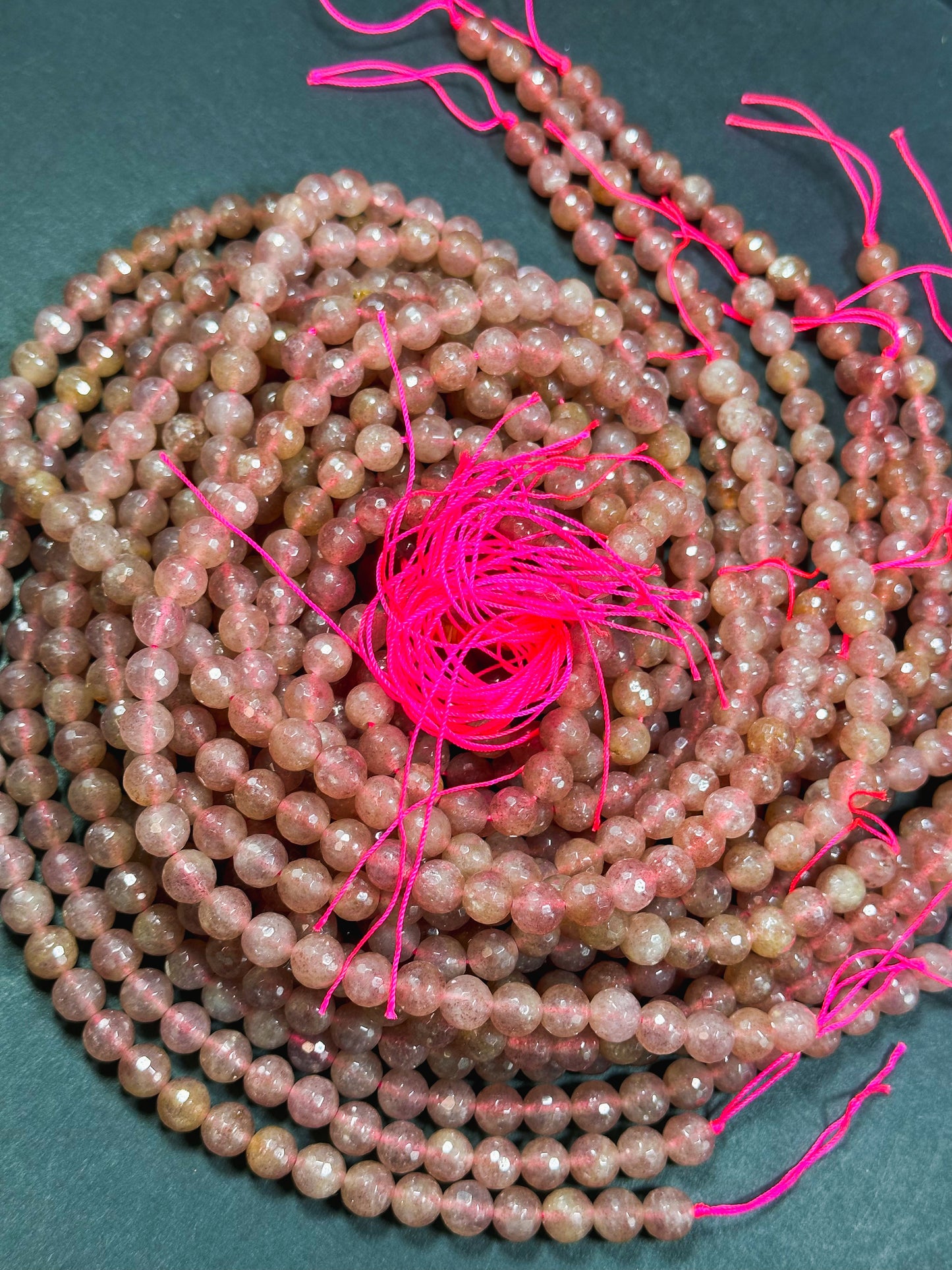 Natural Strawberry Quartz Gemstone Bead Faceted 6mm 8mm 10mm 12mm Round Beads, Beautiful Pink Red Strawberry Quartz Bead Full Strand 15.5"