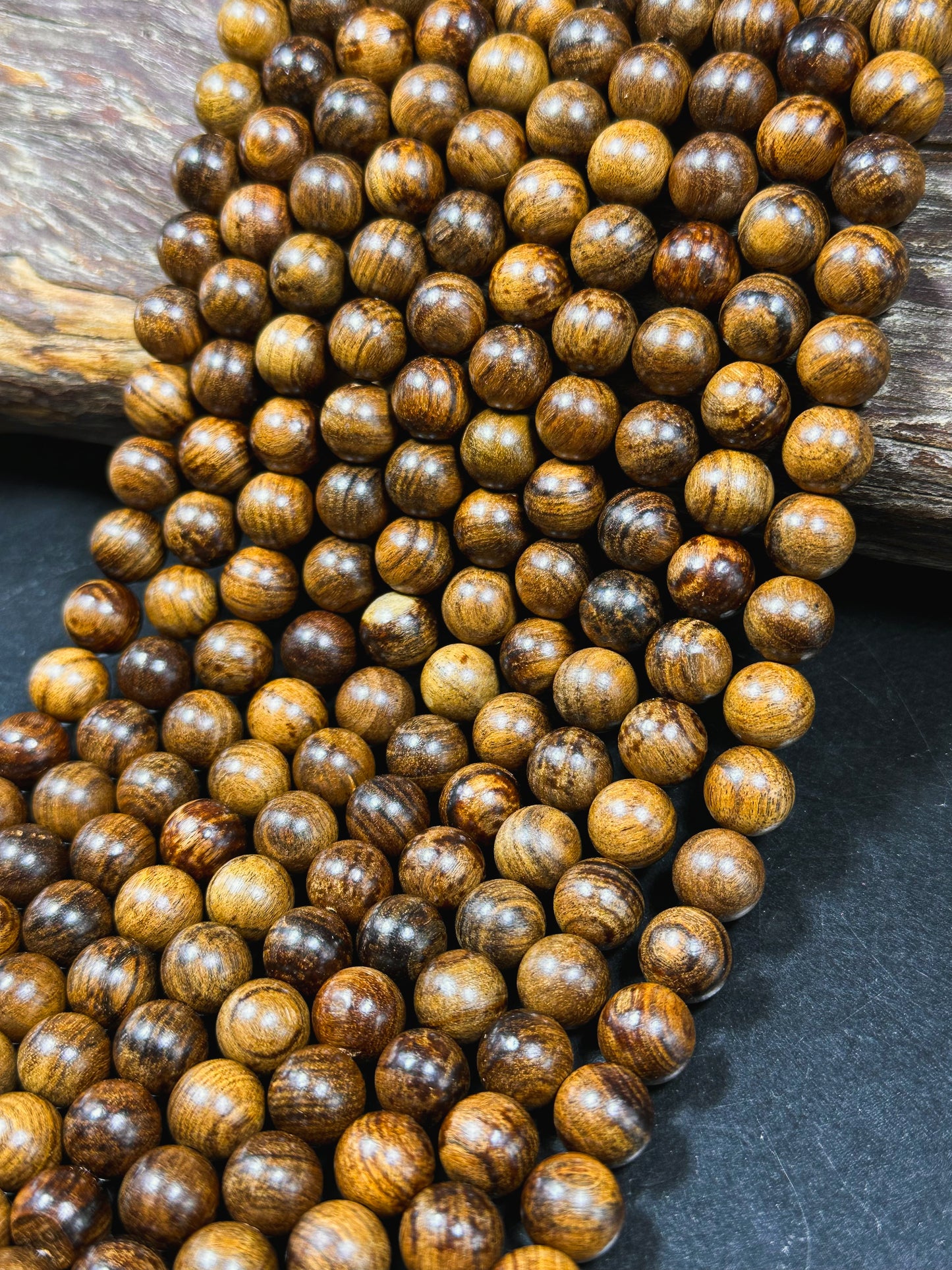 Natural Tiger Skin Sandalwood Beads 6mm 8mm 10mm Round Beads, Natural Brown Aromatic Wood Meditation Prayer Mala Beads Full Strand 15.5"