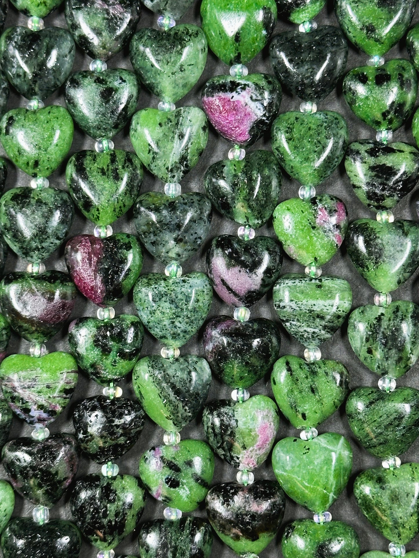 Natural Ruby Zoisite Gemstone Bead 14mm Heart Shape, Beautiful Natural Green Ruby Red Color Zoisite Bead Great Quality Full Strand 15.5"