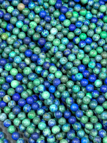 Natural Matte Azurite Gemstone Bead 4mm 6mm 8mm 10mm 12mm Round Beads, Gorgeous Green Blue Color Azurite Gemstone Beads, Full Strand 15.5"