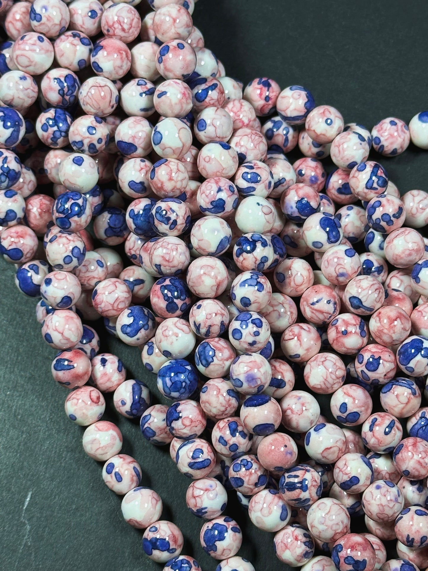 Beautiful Rain Flower Stone Bead 4mm 6mm 8mm 10mm Round Beads, Gorgeous Multicolor Pink Blue Color Rain Flower Bead Full Strand 15.5"