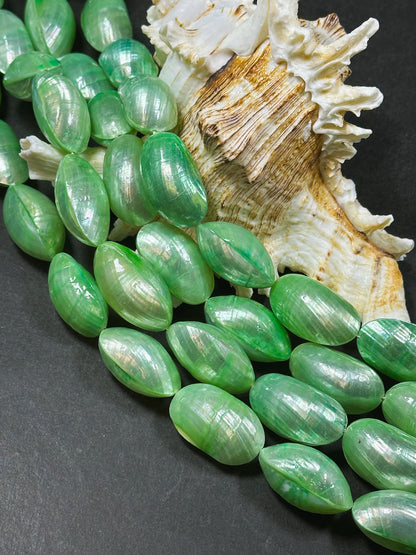 Natural Green Sea Shell Beads, Natural 24x12mm Sea Shell Oval Shape Beads, Gorgeous Spring Green Color Sea Shell Beads, 15.5" Strand