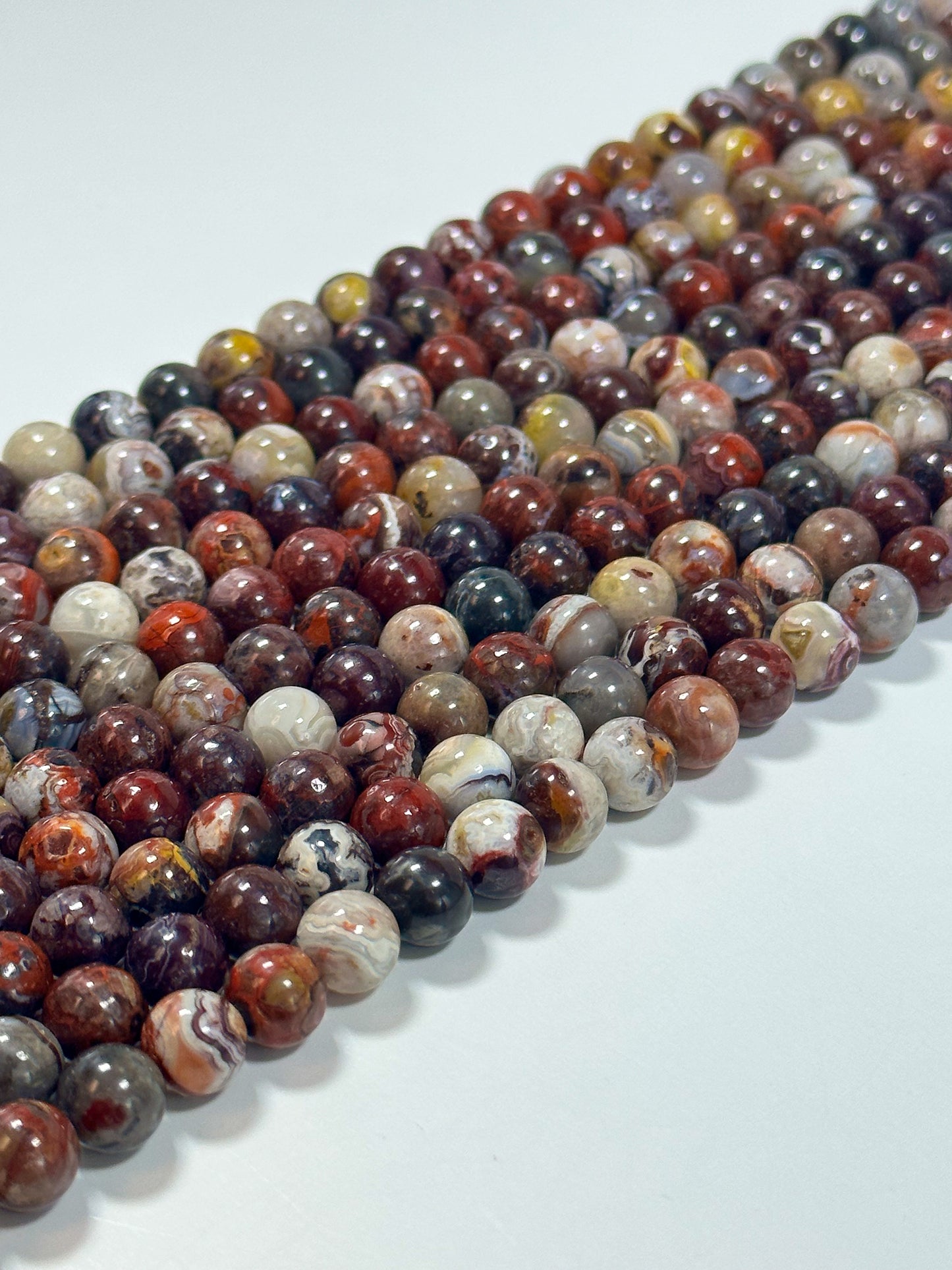 NATURAL Mexican Red Agate Gemstone Bead, 6mm 8mm 10mm Round Beads Beautiful Multicolor Red Gray Color Agate Beads Full Strand 15.5"