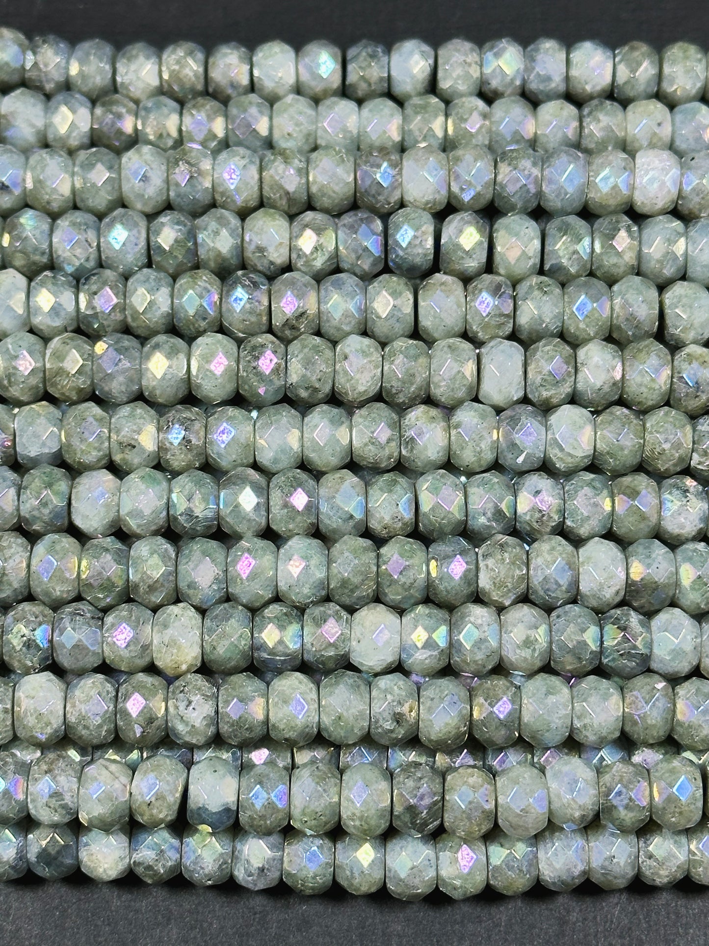 Mystic Natural Labradorite Gemstone Bead Faceted 8x5mm Rondelle Shape, Gorgeous Natural Gray Rainbow Blue Flash Labradorite Full Strand 15.5