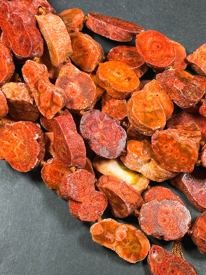 100% Natural Spanish Sponge Coral Gemstone Freeform Oval Shape Beads, Gorgeous Natural Orange Red Color Sponge Coral Gemstone Bead 15.5"