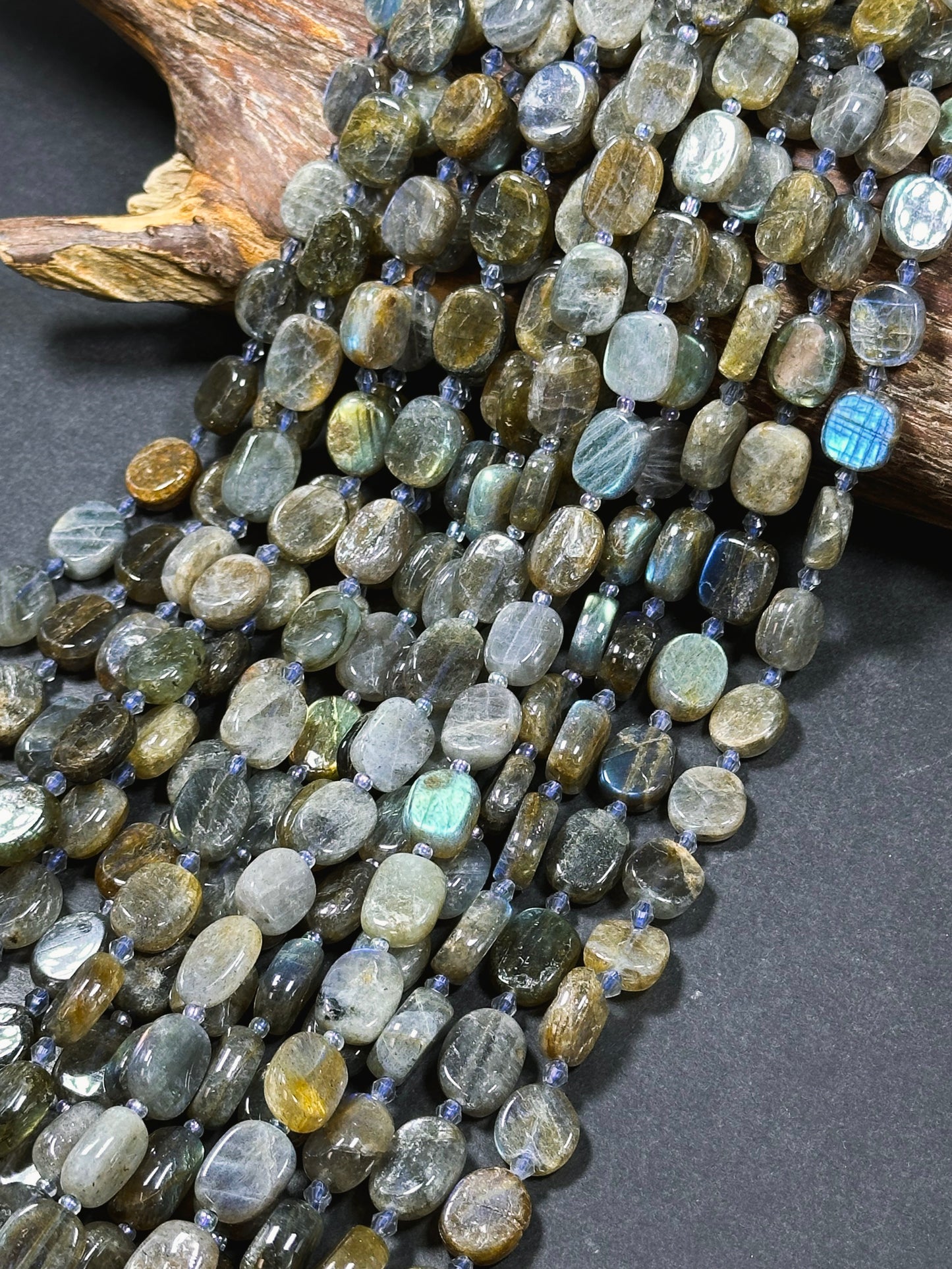 Natural Labradorite Gemstone Bead 15x11mm Oval Shape Bead, Gorgeous Natural Gray Brown Color, Blue Rainbow Flash Labradorite Beads 15.5"