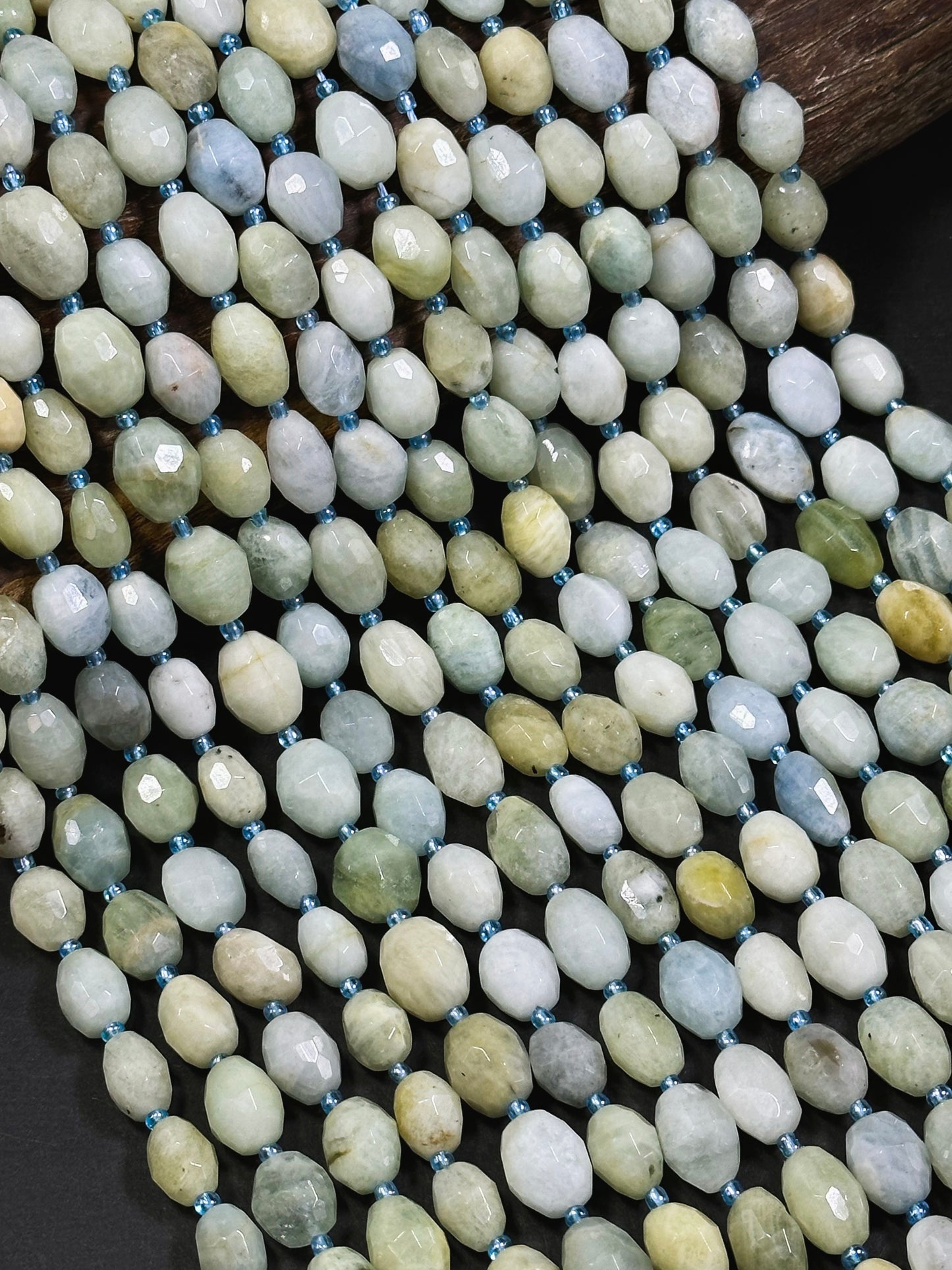 Natural Aquamarine Gemstone Bead Faceted 14x10mm Barrel Shape, Beautiful Natural Blue Green Color Aquamarine Great Quality Full Strand 15.5