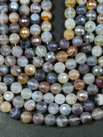 Mystic Natural Botswana Agate Gemstone Bead Faceted 8mm Round Beads, Beautiful Natural Multicolor Gray Brown Botswana Agate Stone Bead 15.5"