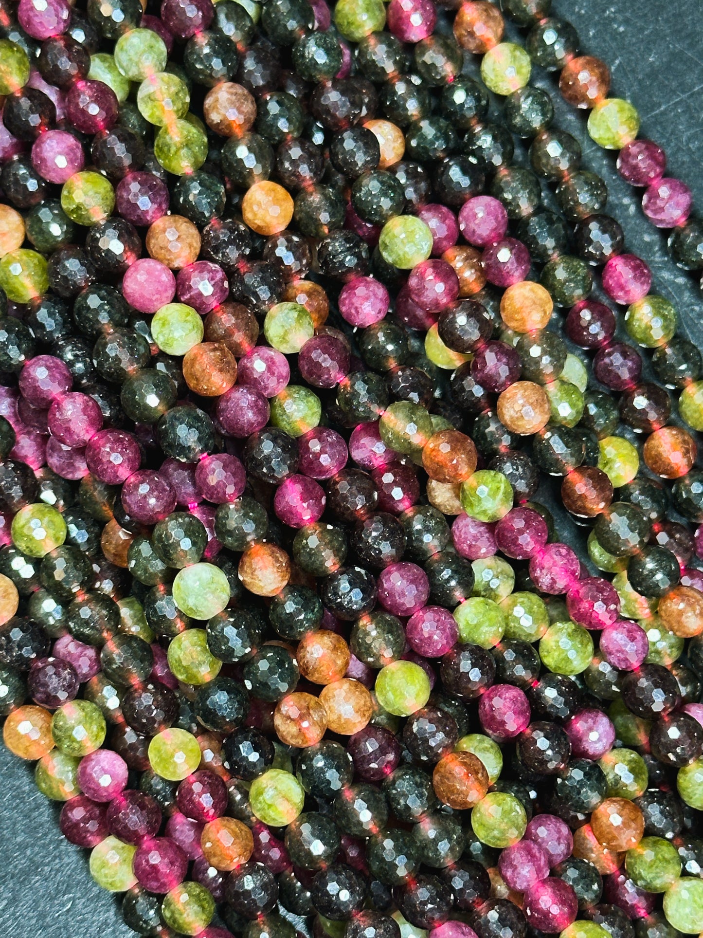 NATURAL Tourmaline Gemstone Bead Faceted 6mm Round Bead, Gorgeous Multicolor Tourmaline Gemstone Beads Full Strand 15.5" Great Quality Beads