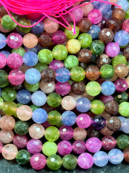 NATURAL Tourmaline Gemstone Bead Faceted 8mm 10mm Round Bead, Gorgeous Multicolor Tourmaline Gemstone Beads Full Strand 15.5" Great Quality Beads