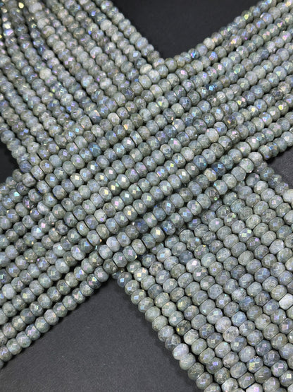 Mystic Natural Labradorite Gemstone Bead Faceted 8x5mm Rondelle Shape, Gorgeous Natural Gray Rainbow Blue Flash Labradorite Full Strand 15.5