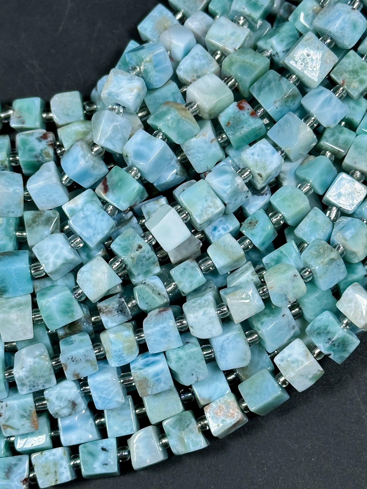 AAA Natural Larimar Gemstone Bead 6mm Cube Shape, Beautiful Natural Blue Color Larimar Gemstone Bead, Excellent High Quality 15.5" Strand