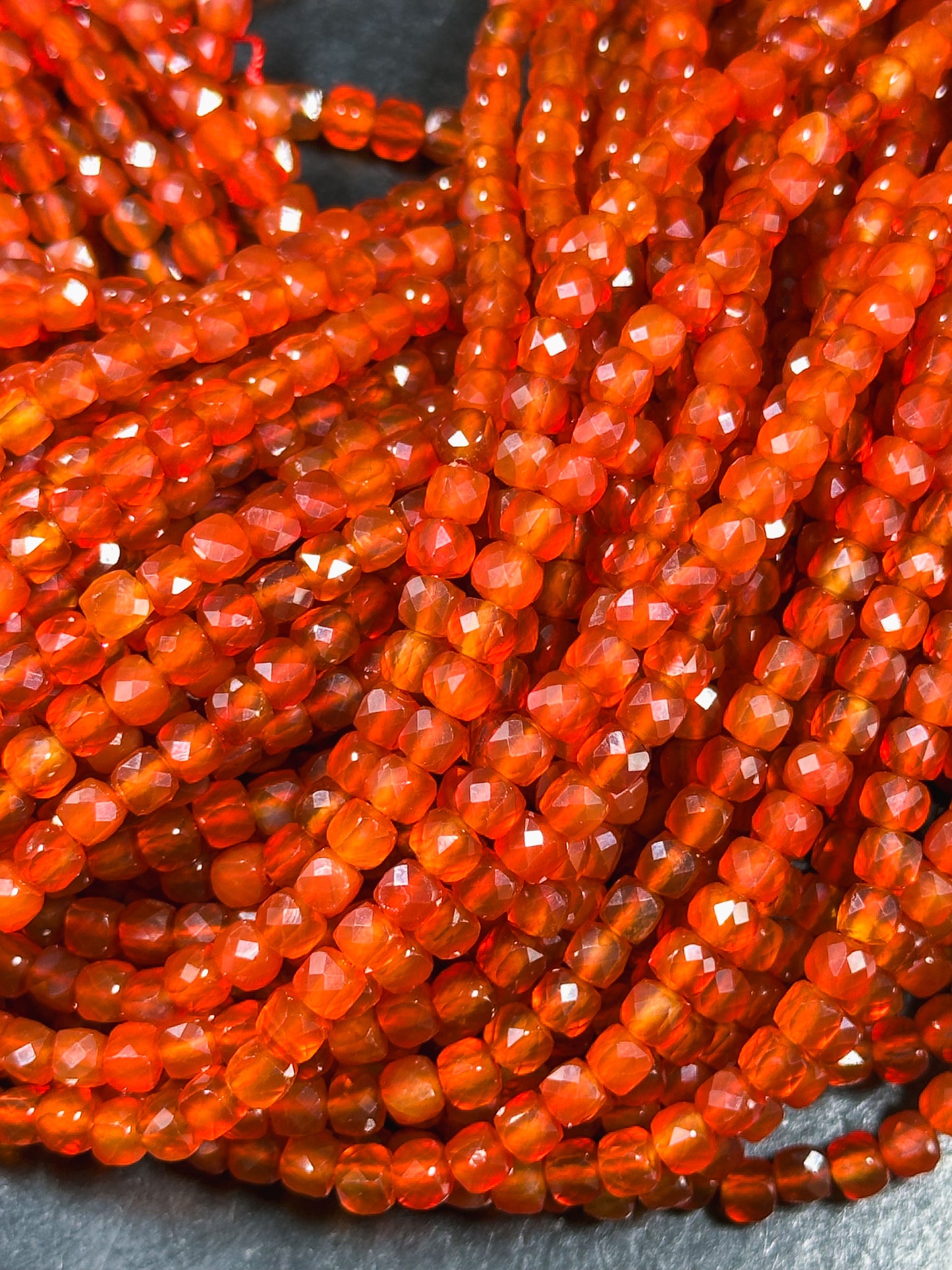 AAA Natural Carnelian Gemstone Bead Faceted 4mm Cube Shape Bead, Beautiful Natural Red Orange Color Carnelian Stone Beads Full Strand 15.5"