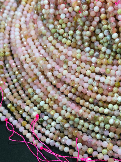 Natural Pink Opal Gemstone Bead Faceted 3mm Round Beads, Beautiful Natural Pink Beige Color Opal Gemstone Excellent Quality Full Strand 15.5