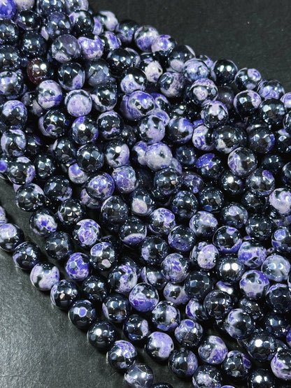 Mystic Natural Tibetan Agate Gemstone Bead Faceted 8mm 10mm Round Beads, Beautiful Mystic Purple Black Agate Stone Beads, Full Strand 15.5"