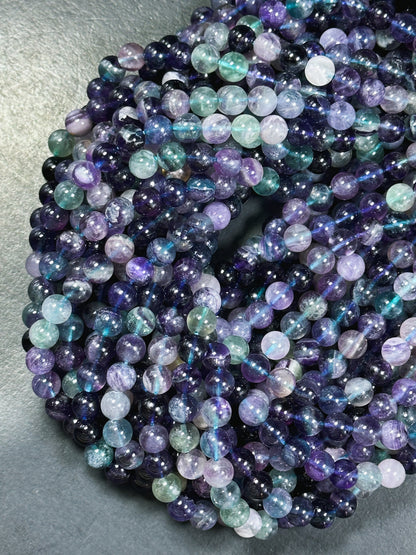 Natural Dark Fluorite Gemstone Bead 6mm 8mm 10mm Round Beads, Gorgeous Natural Multicolor Green Purple Blue Fluorite Beads Full Strand 15.5"