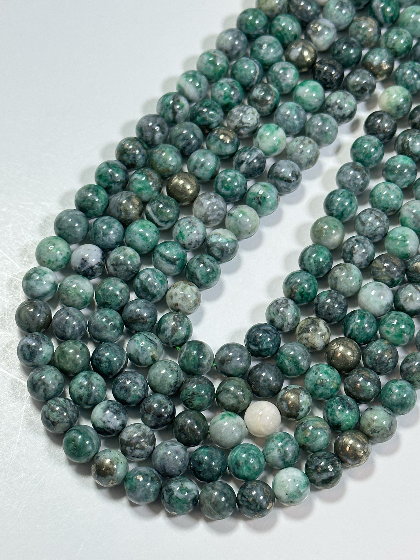 NATURAL Pyrite in Green Jade Gemstone Bead 6mm 8mm 10mm Round Beads. Gorgeous Green Color Copper Ore Gemstone Loose Beads Full Strand 15.5"