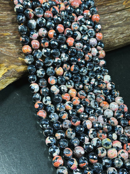 Mystic Natural Tibetan Agate Gemstone Bead Faceted 8mm 10mm Round Beads, Beautiful Mystic Orange Black Agate Stone Beads, Full Strand 15.5"